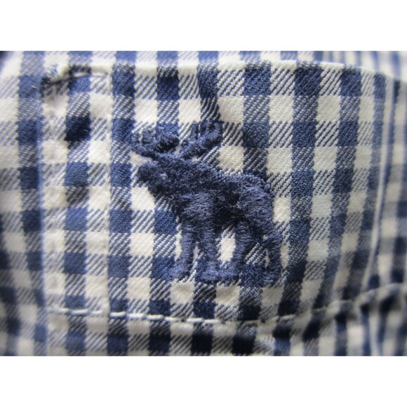 Abercrombie & Fitch Muscle Style-Navy Gingham Mens Button Up Dress Shirt Medium - Picture 3 of 6